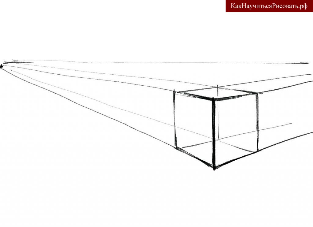 Построение куба в перспективе с двумя точками схода